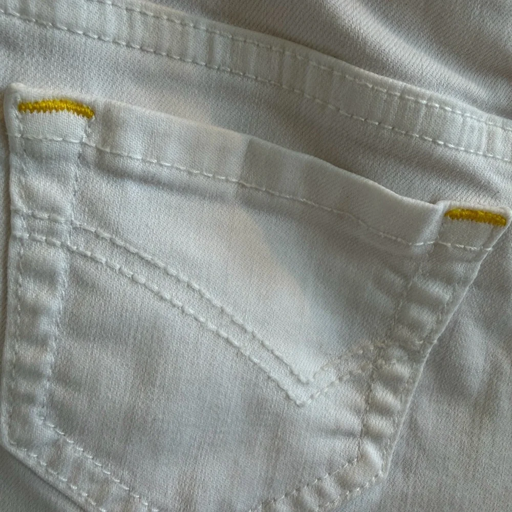Boden | mini Boden | White Denim Shorts | Yellow Stitch Detailing | 4